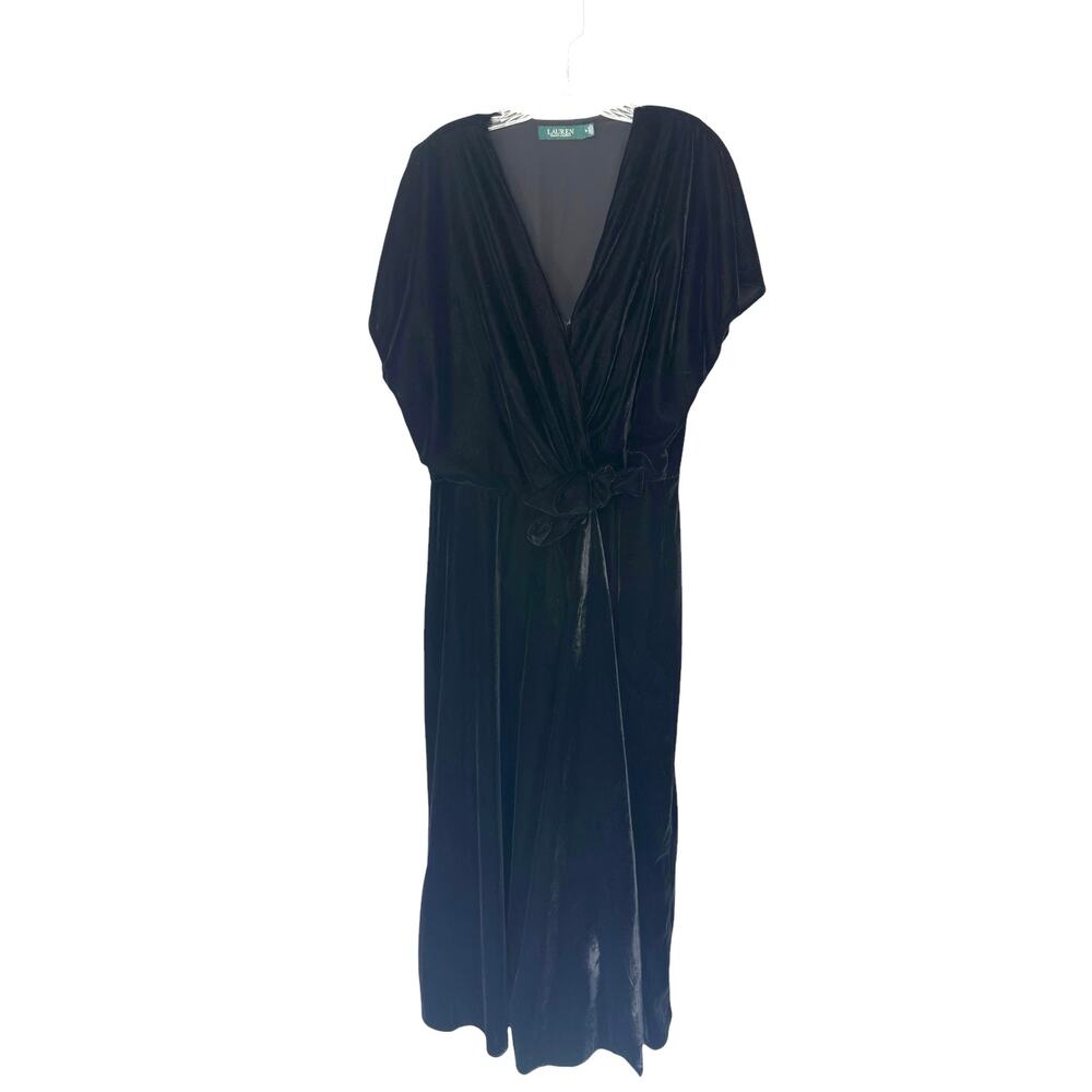 Lauren Ralph Lauren Women's Black Velvet Tie Waist Cocktail Hour Dress Size 14